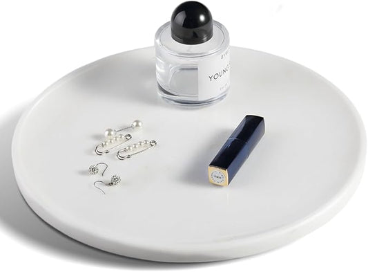 11.8inch Round Marble Serving Tray for Kitchen and Coffee Table, Bathroom Vanity Tray for Counter, White Decorative Catchall Tray for Jewelry, Namib Fantasy