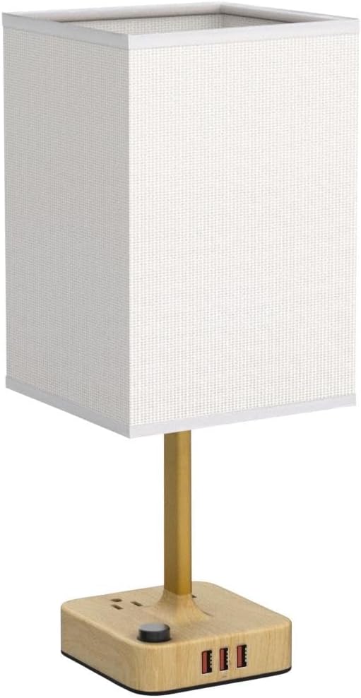 cozoo USB Bedside Table Desk Lamp with 2 USB Charging Ports and 2 AC Outlets,Dimmable Nightstand Lamp with Charger Base White Fabric Shade, LED Light Lamp for Bedroom/Nightstand/Living Room