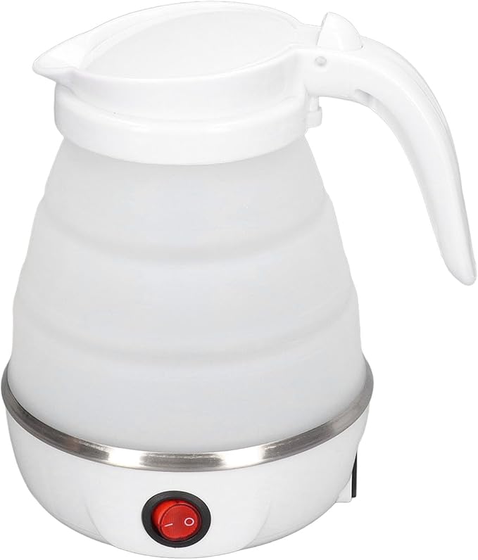 Folding Electric Kettle, US Plug 110V 400W Collapsible Hot Water Kettle with Detachable Power Cord for Desktop (White)