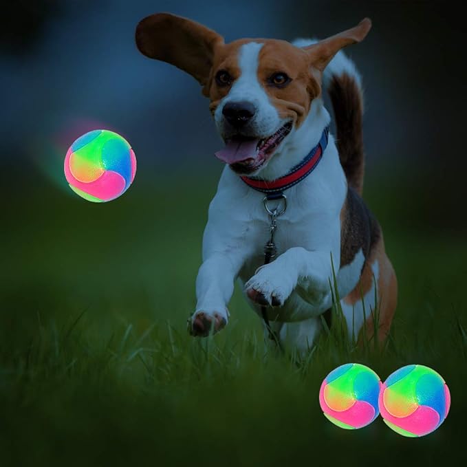 FineInno 4 pcs Large Light Up Dog Balls Flashing Elastic Ball Glow in The Dark Interactive Pet Toys for for Golden Retriever,Labrador,Large Dogs
