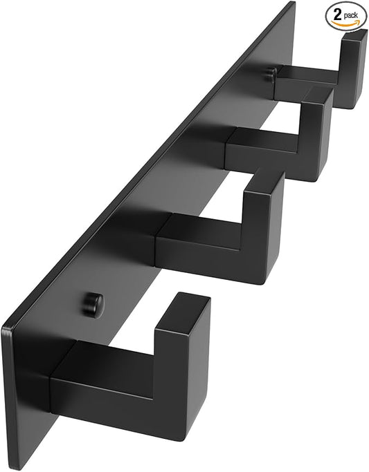PMMASTO Coat Rack Wall Mount, Coat Hooks Wall Hooks for Hanging, Stainless Steel Coat Hanger Towel Hooks for Bathrooms, Coat Rack Hat Rack (Black 4 Hooks, 1 Pack)