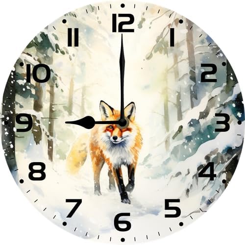 Wall Clock,Fox Kitchen Decor and Accessories, Decorative Battery Operated Clocks for Living Room Bedroom Bathroom Farmhouse, 10 Inch