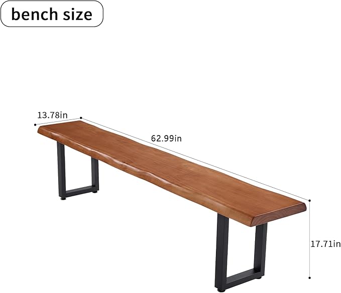 Stylish Solid Wood Office Desk with Sturdy Metal Base - Durable Multi-Size Executive Computer & Dining Table - Perfect for Home Office & Work Environments (Brown Bench, 62.99in)