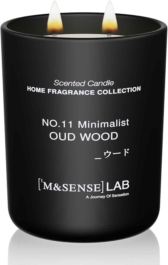 M&SENSE Natural Soy Candle| Oud Wood | 16.6 oz, 95H Burn | Minimalist Christmas Scented Candle for Relaxation, Gifting, Home Décor | for Bedroom, Office, Party Large