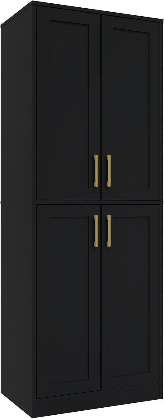 Tall Storage Cabinet with Doors & Shelf for Bathroom, Living Room, Entryway - Black