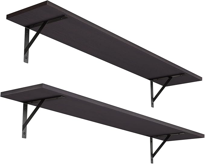 DINZI LVJ Long Wall Shelves, 39.4Inch Wall Mounted Shelves Set of 2, Extra Large Wall Storage Ledges with Sturdy Metal Brackets for Living Room, Bathroom, Bedroom, Kitchen, Espresso