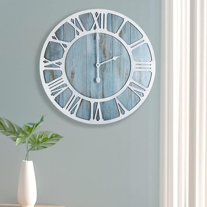 1st owned Wall Clocks for Living Room Decor,24" Vintage,Round Silent Non Ticking,Black Metal,Modern Wood Clocks for Home Bedroom,Kitchen,Garden,Office,Cafe,Modern Wall Decoration -Roman Numerals