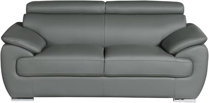 Blackjack Furniture 4571 Veal Collection Modern Genuine Leather Loveseat with Adjustable Headrest, Sturdy Wood Frame and Stainless Steel Legs, Stylish Living Room Love Seat, Gray