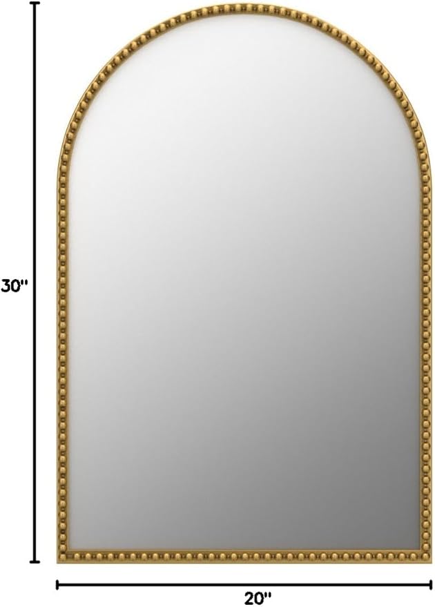 Arched Wall Mirror for Bathroom, 20"x30" Metal Beaded Frame Decorative Accent Mirror, Large Modern Distressed Hanging Wall Decor for Washroom, Bedroom, Living Room, Entryway, Antique Gold