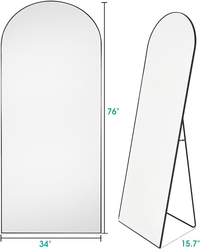 Full Length Mirror, Arched Floor Mirror, 34" x 76" Oversized Full Length Mirror, Freestanding, Full Body Mirror, Arch Mirror Full Length, Wall Mounted Mirror for Bedroom, Black