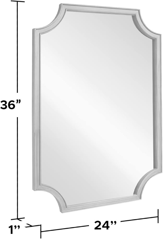 WallBeyond 24" x 36" Full Scalloped Corners Arch Rectangle Wall Mirror with Wood Frame for Entryway, Living Room or Bedroom Home Decor - Light Woodgrain [24" x 36" Natrual]