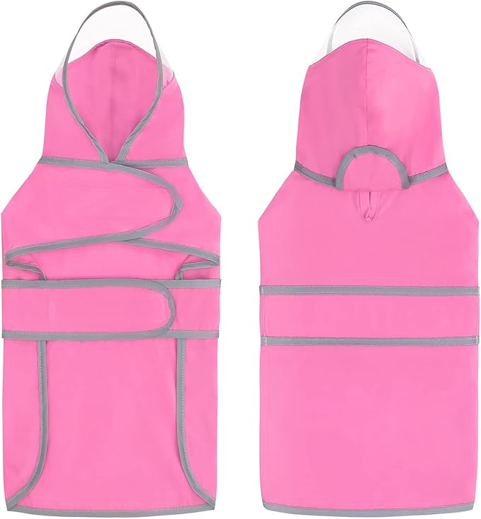 HDE Dog Raincoat with Clear Hood Rain Jacket Poncho for Small Medium Large Dogs Pink - L
