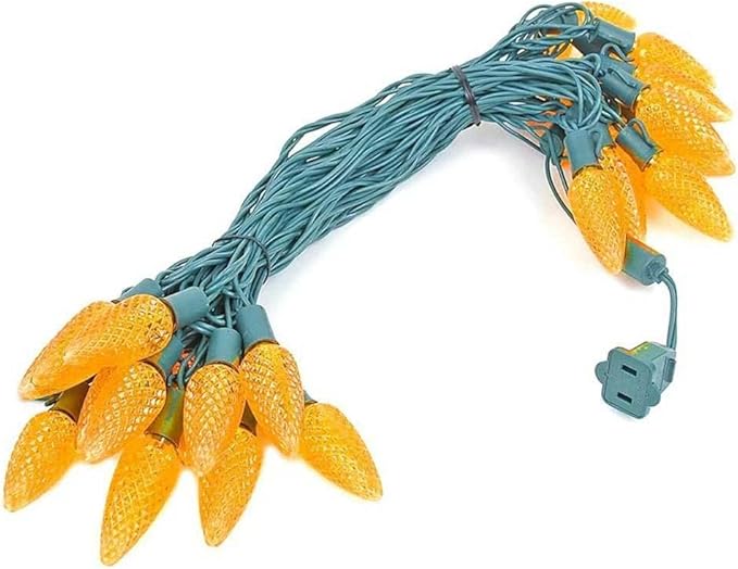 Novelty Lights 25 Feet 25 Light C9 Diamond Faceted LED String Lights, Amber, Pre-Lamped Holiday Lights on Green Wire, UL Listed Indoor/Outdoor, Connectable End-to-End