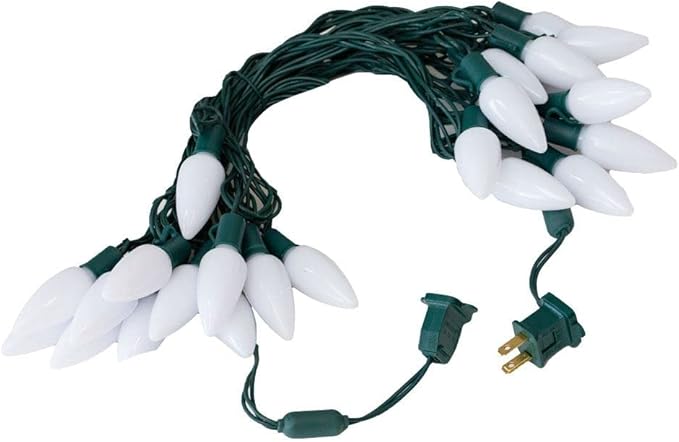 Novelty Lights 25 Feet 25 Light C9 Ceramic Style LED String Lights, Warm White, Pre-Lamped Holiday Lights on Green Wire, UL Listed Indoor/Outdoor, Connectable End-to-End