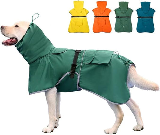 Waterproof Dog Raincoat Hooded Slicker Poncho Raincoat for Medium Large Dogs, Adjustable Dog Rain Coat Jacket(Green, 6XL)