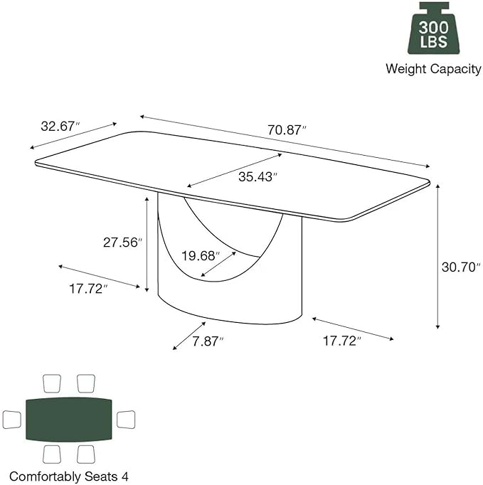 POVISON 71" Hobart Modern Dining Table for 6-8, Matte White Dining Table Sintered Stone Dining Tabletop with Bronze Carbon Steel Pedestal for Dining Room (Table Only)