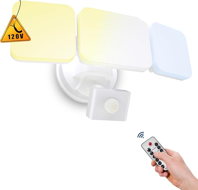 EMANER Flood Lights Motion Sensor Outdoor, Remote Security Light 28W, Always On or Motion Activated On/Off, Tunable Warm White Dimmable for Eave, Garage (White, 1-Pack)