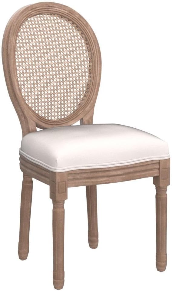 Nrizc Farmhouse Fabric Dining Room Chairs Set of 6, French Chairs with Round Back, Rattan Dining Chair, Oval Side Chair for Dining Room/Kitchen/Restaurant