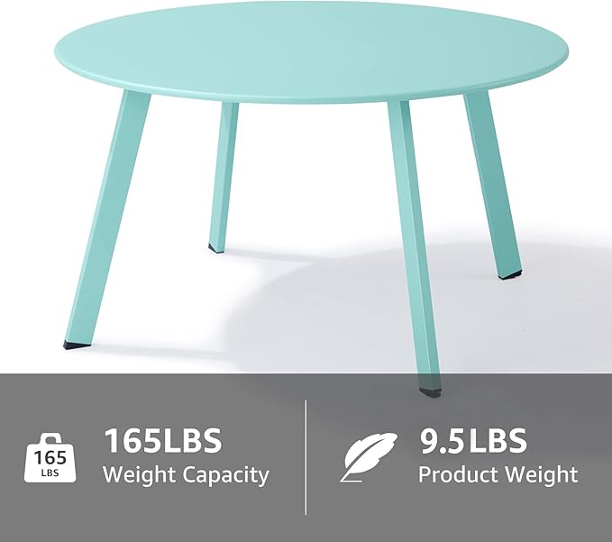 Outdoor Side Table, Outdoor/Indoor Metal Steel Patio Coffee Table, Round Weather Resistant Anti-Rust, Green