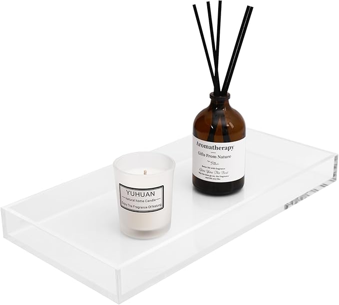 Clear Acrylic Tray 5mm Thicken for Vanity Makeup, Perfume, Jewelry Holder, Napkin, 12x6'' Decorative Serving Tray for Bathroom, Toilet Tank, Sink Countertop, Living Room,Dresser, Coffee Table,Wedding