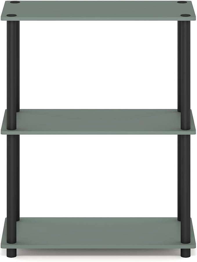 Furinno Turn-N-Tube Storage Shelves, 3-Tier Book Shelf, Corner Shelf, Toolless Open Shelves, for Organization and Storage, Living Room, Garage, Home Office, Sage Green