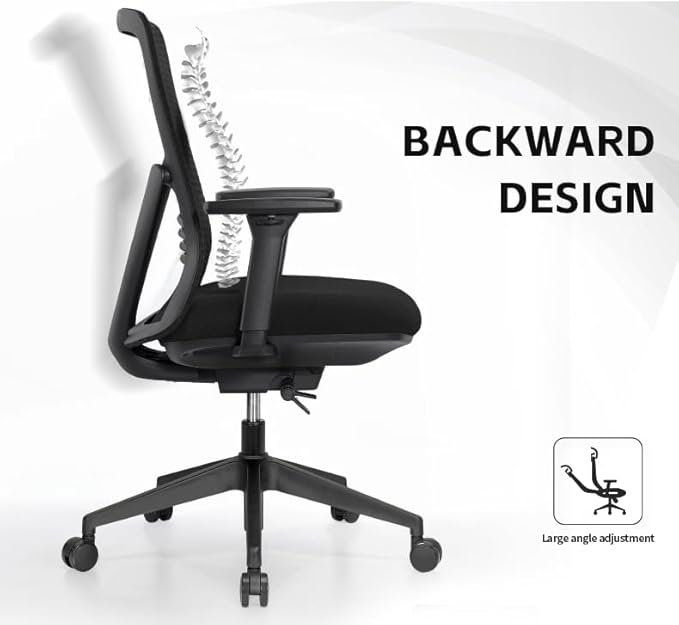 Executive Office Chair – Mesh Office Chair with V-Shaped Back, Adjustable 3D Arms & Sliding Soft Seat Cushion – Holds Up to 270lbs (Black)