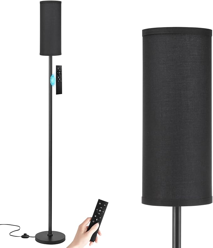Ambimall 64'' Floor Lamps for Living Room with Remote Control and Stepless Dimmable Colors Temperature & Brightness, 9W Bulb Included(Black Lampshade & Black Pole)