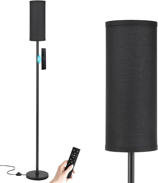 Ambimall 64'' Floor Lamps for Living Room with Remote Control and Stepless Dimmable Colors Temperature & Brightness, 9W Bulb Included(Black Lampshade & Black Pole)