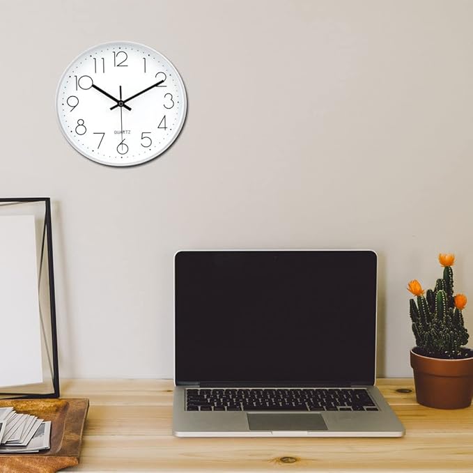 jomparis 10 Inch Silver Wall Clock Battery Operated Silent & Non-Ticking Wall Clock for Home Office Bathroom