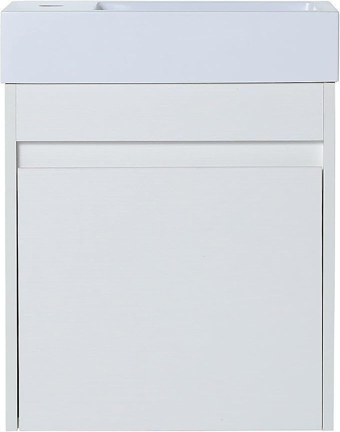 Goujxcy 18" Wall Mounted Bathroom Vanity with Sink, Modern Floating Bathroom Cabinet with White Resin Wash Basin & Storage Cabinet, Soft-Close Door Wood Hanging Bath Room Cabinet