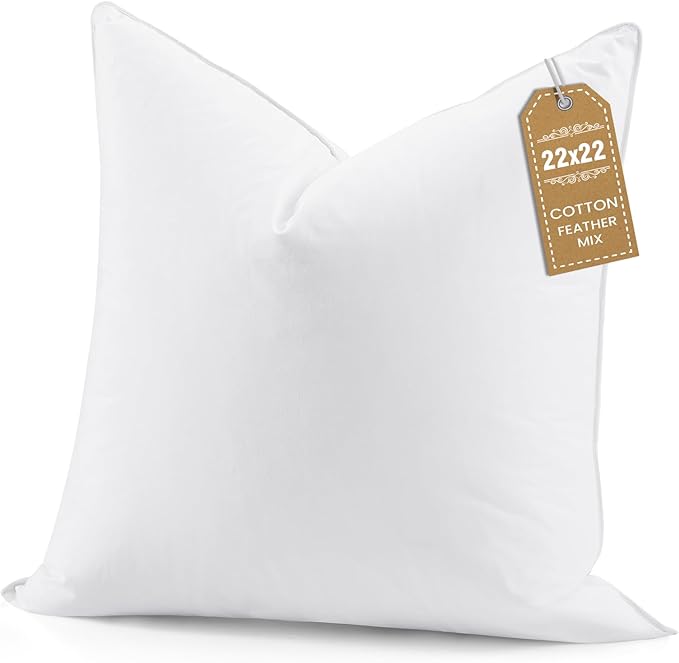 BHZ Euro Throw Pillow Insert, 22x22 Down Feather Alternative Pillow Inserts, Decorative Soft Large Square White Throw Pillows Insert for Couch Bed Dorm Sofa with Cotton Cover