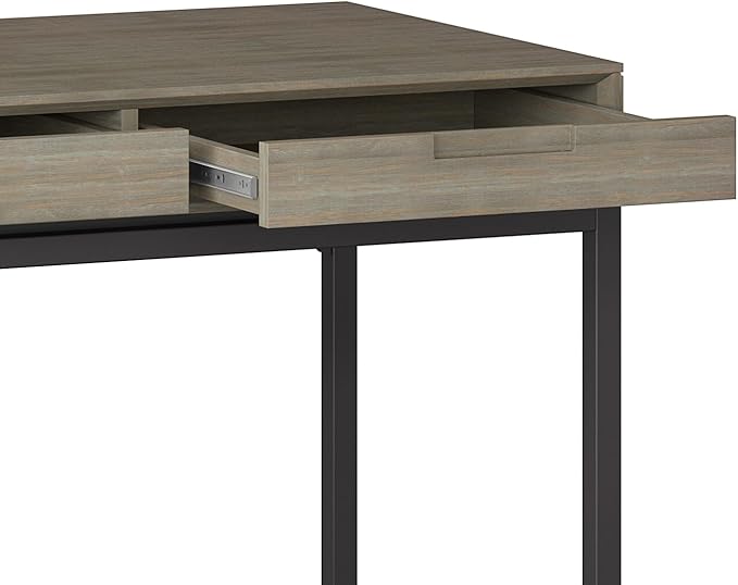 SIMPLIHOME Banting Desk - 72-Inch Wide Solid Hardwood and Metal Writing Desk in Distressed Grey, Modern Industrial Home Office Computer Table for Study with 2 Drawers and Flip-Down Keyboard Tray
