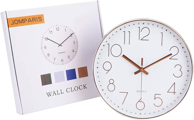 jomparis 12 Inch Battery Operated Silent Non-Ticking Wall Clock, Quality Quartz Sweep Rose Gold Wall Clock for Home Bedroom School
