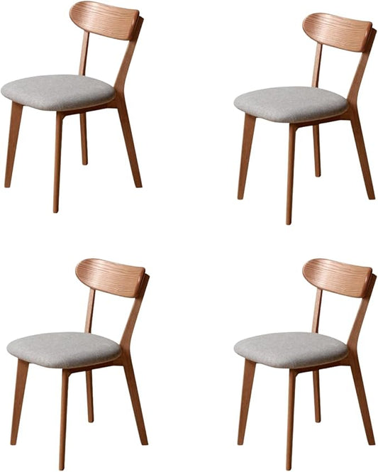 100% Solid Wood Upholstered Dining Chairs, Mid Century Modern Oak Dining Chairs with Curved Back Design with Butterfly Wing Shape for Kitchen, Dining Room, Restaurant (4PK, Walnut Color-Gray Cushion)
