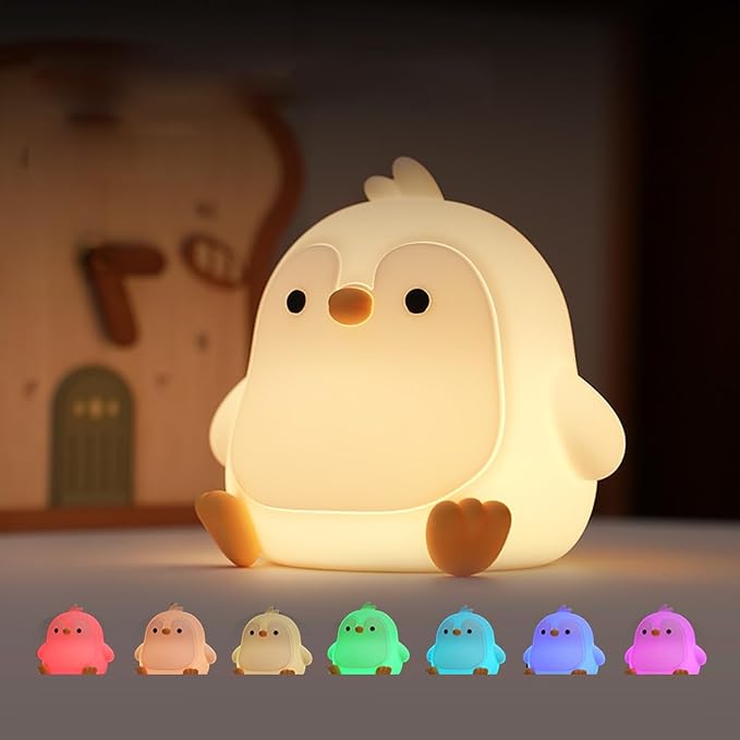 Penguin Night Light for Adults Kids,Dimmable Cute Silicone Animal Nightlight with 7 Colors and 30min Timer Penguin Lamp, Rechargeable Bedside Touch Lamp for Christmas Gifts Kawaii Room Decor