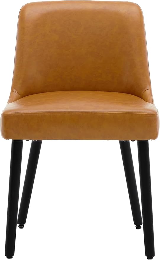 MINCETA Dining Chair,Morden Wood Leg Upholstered Kitchen Chair Set of 6,PU in Brown