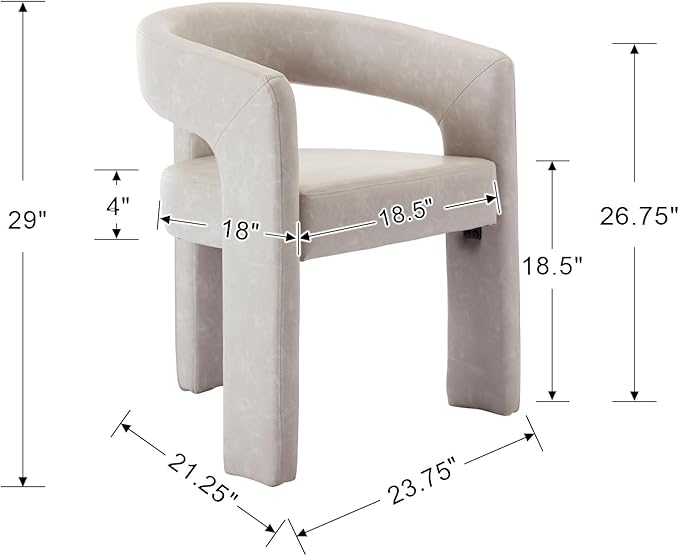 Set of 4 Modern PU Leather Upholstered Dining Chairs with Open-Back, Cute Barrel Side Chairs Kitchen Armchair Accent Chairs for Dining Room Bedroom, Grey