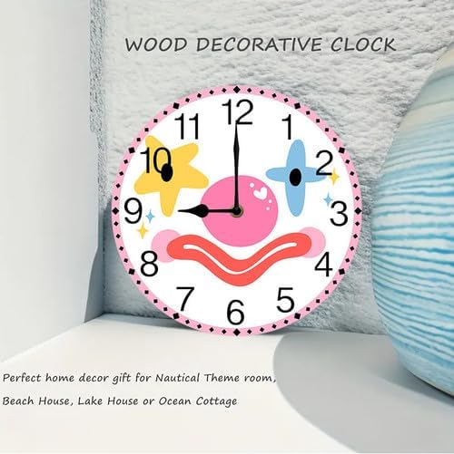 Wall Clock,Clown Face Kitchen Decor and Accessories, Decorative Battery Operated Clocks for Living Room Bedroom Bathroom Farmhouse 12 Inch