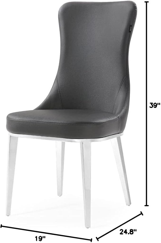 ZURI Modern Norma Dining Chair - Dark Grey with Polished Stainless Steel Base