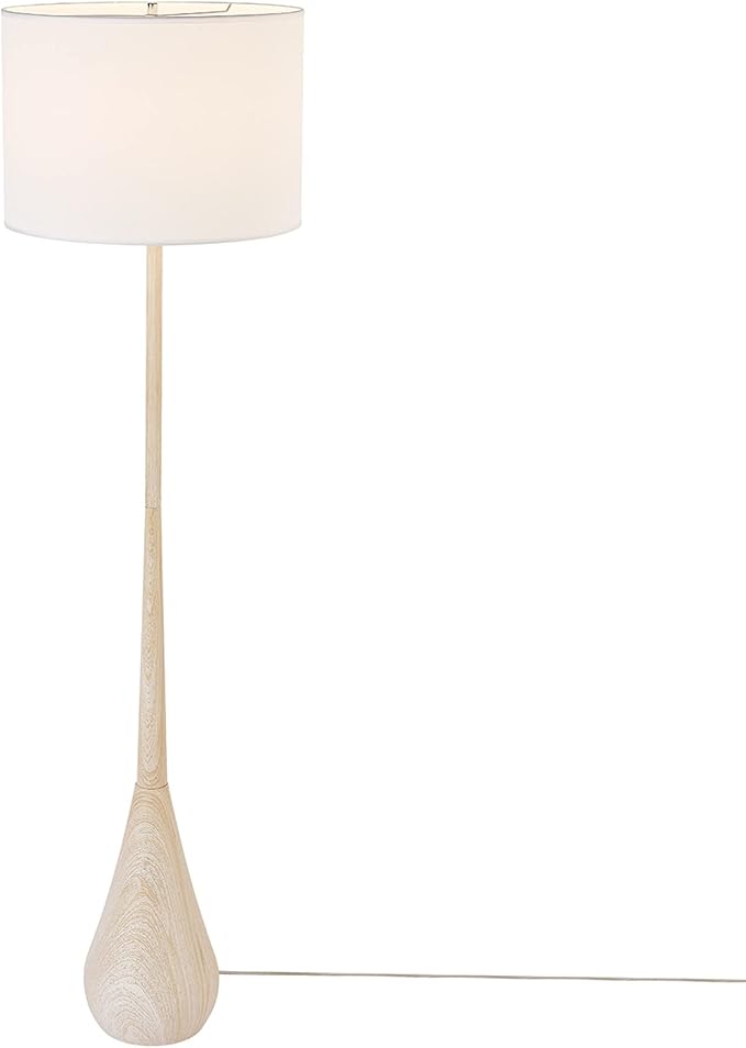 GLOBE Electric 65" Floor Lamp, Wood-Toned Finish, White Cotton Shade, Japandi Style, E26 Base, On/Off Rotary Switch, 5-Ft Cord, 52112