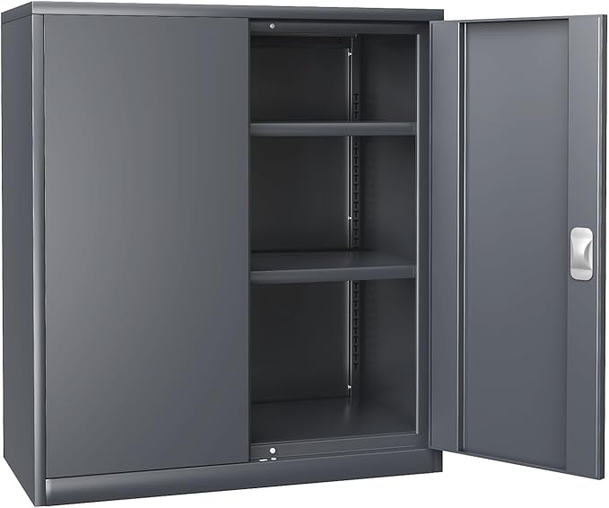 Athena Collection Metal Storage Cabinet with Doors and Shelves, 36" Garage Storage Cabinet with Lock for File, Home, Office, School, Garage, Grey