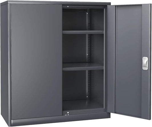 Athena Collection Metal Storage Cabinet with Doors and Shelves, 36" Garage Storage Cabinet with Lock for File, Home, Office, School, Garage, Grey