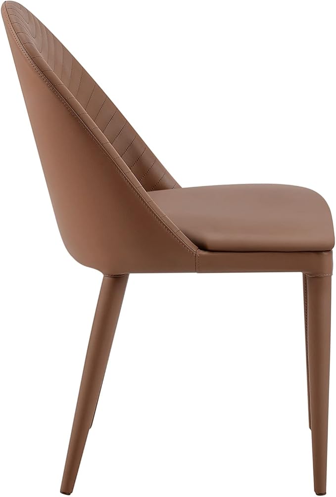 No Assemble Required Dining Chairs Set of 2, Modern Full Assembled Faux Leather Upholstered Side Chair with Backrests, Dinner Chairs for Kitchen Dinning Room, Brown