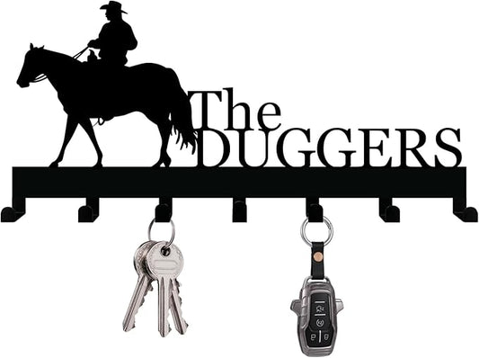 Personalized Key Holder with Name, Custom Metal Cowboy Horse Silhouette Key Rack Hanger, Wall Organizer with 7 Hooks for Entryway, Front Door, Hallway, Kitchen, Farmhouse Décor