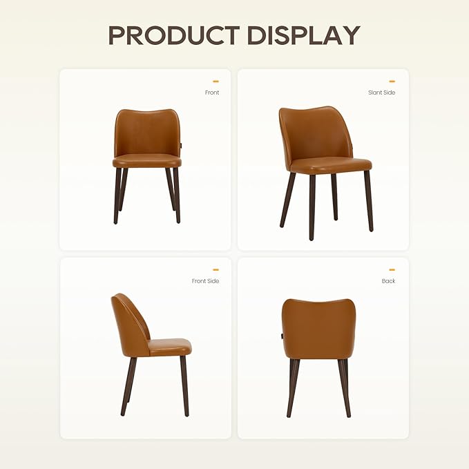 Wooden Dining Chairs Set of 6, Upholstered Kitchen Dining Room Chair, Modern Faux Leather Farmhouse Dinner Chair for Restaurant & Cafe, Light Brown