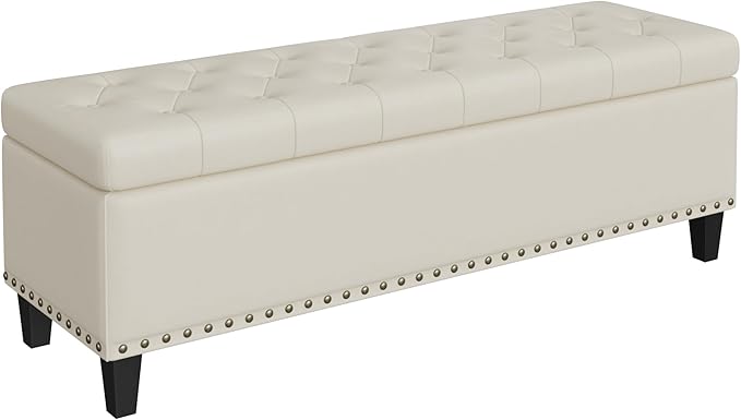 Storage Ottoman Bench,51-Inch Large Storage Bench for Bedroom End of Bed, 30 Gallons Faux Leather Ottoman with Storage for Bedroom, Living Room, Entryway, Cream White