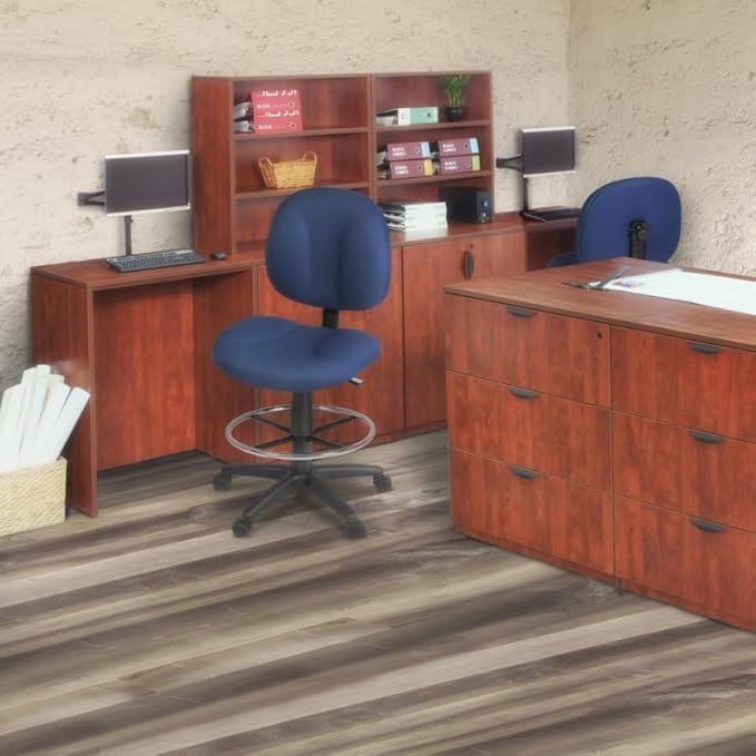 Romig Comfort Series Swivel Fabric Computer Task Chair with Drafting Kit -Navy Blue