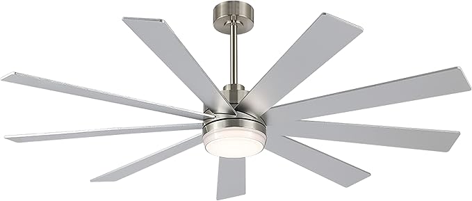 64" Ceiling Fan with Light Silver, 6-Speed Remote Control, Reversible DC Motor, Modern 9 Blades with 4.5"/12" Downrods for Home or Commercial, Living Room/Restaurant
