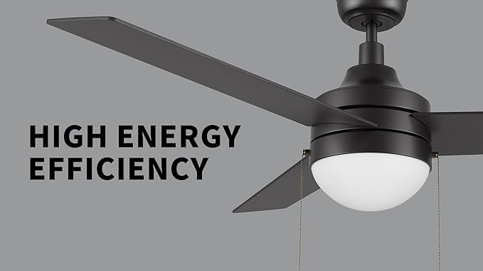 CEME 52" Ceiling Fan with Light Low Profile, DC 5 Speeds Silent Ceiling Fan with Remote, 3 Dual Finish Blades, 3 Light Colors Dimmable LED for Bedroom Room, Black