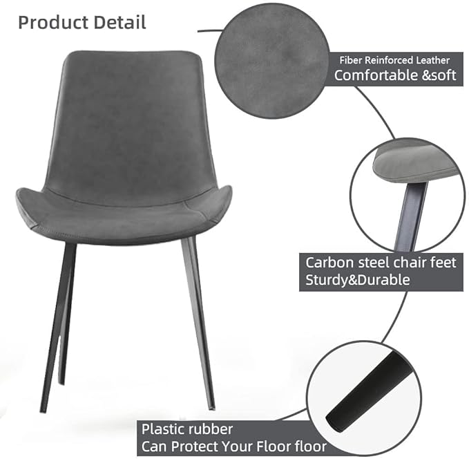 Dining Chairs Set of 4, Modern Kitchen & Dining Room Chairs, Upholstered Faux Leather Cushion Seat and Sturdy Metal Legs (4 Grey Chairs)